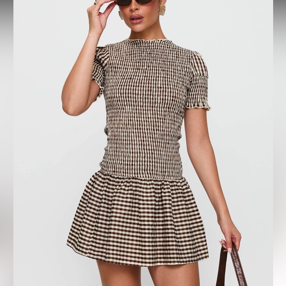 Princess Polly Brown and White Gingham Mini Dress - Picture 4 of 7